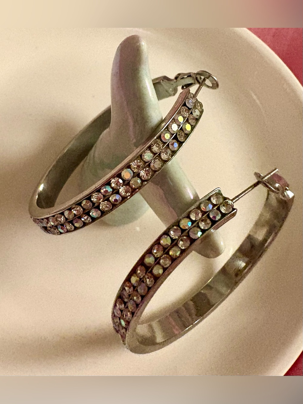 Crystal-Embellished Silver Hoop Earrings - Clear Crystal